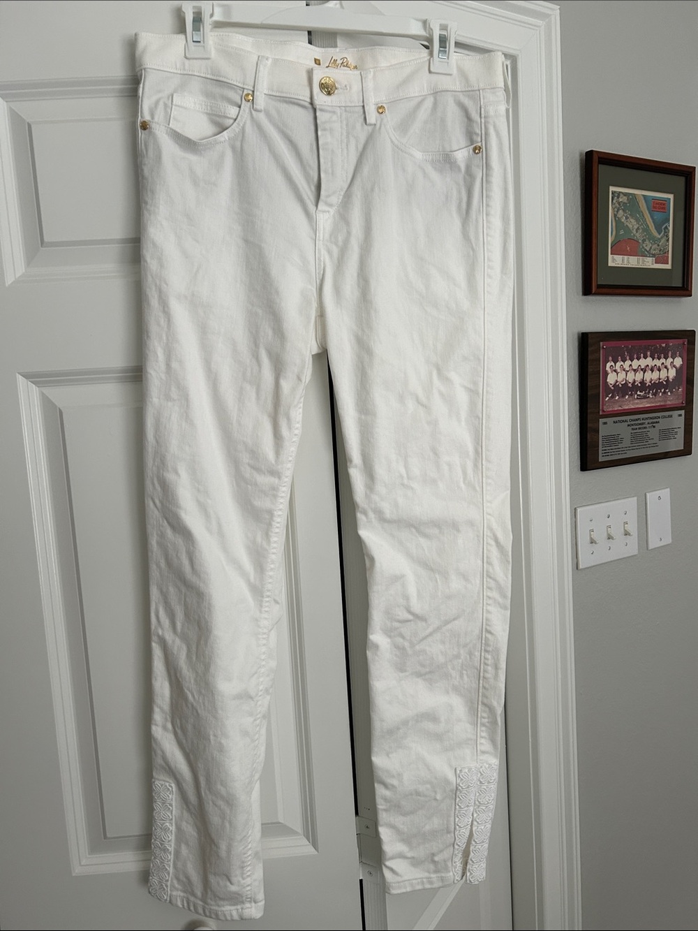 Lilly Pulitzer South Ocean White Jeans with Lace Hem